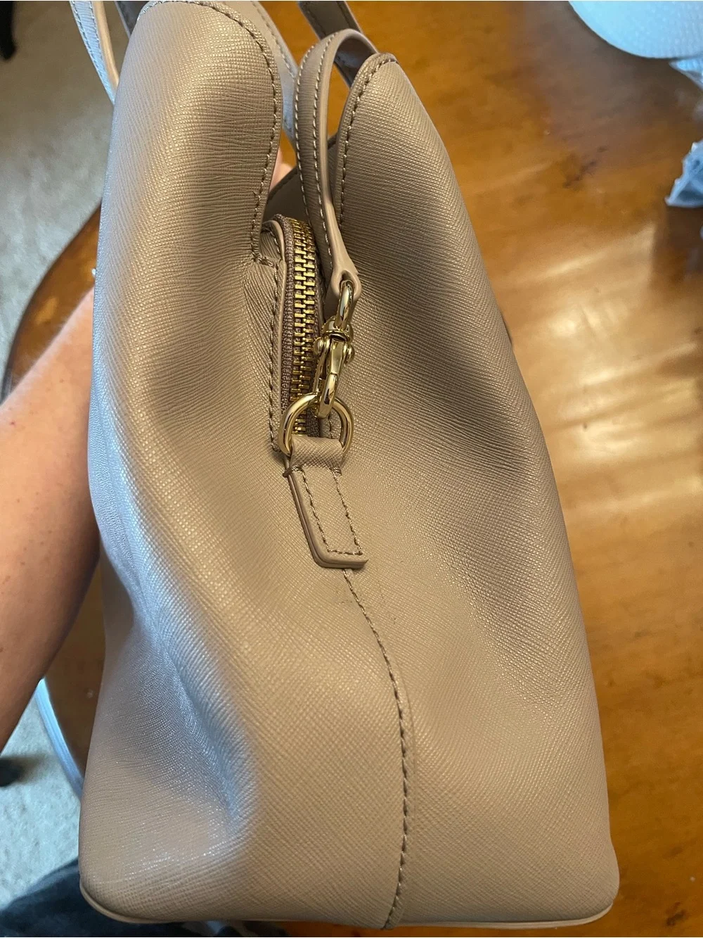 kate spade pebble leather satchel in taupe gray